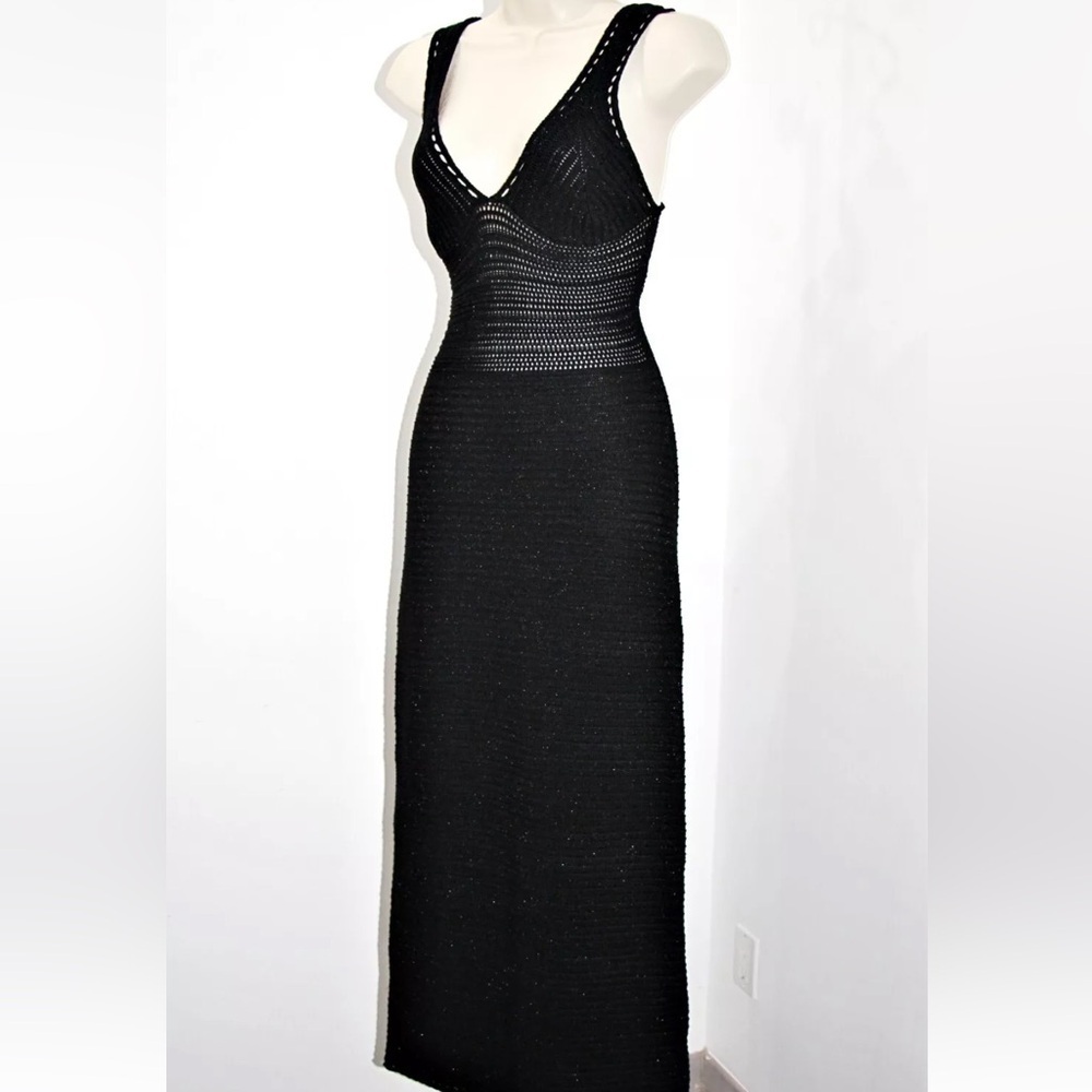 Torn by Ronny Kobo Madi Open-Back Knit Crochet Maxi Dress Black Size M - Picture 7 of 15